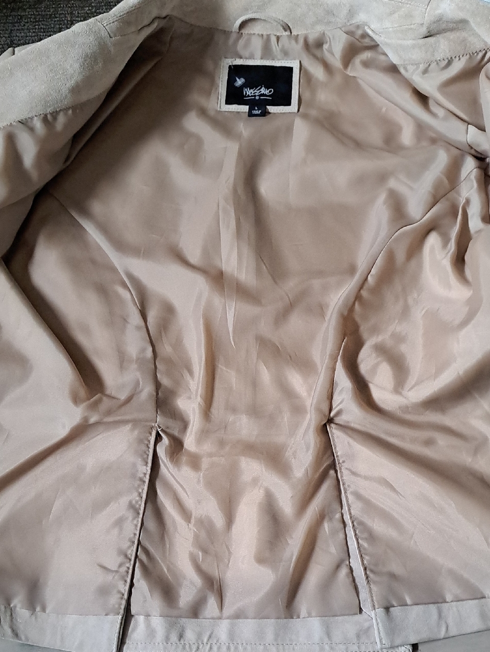 Mossimo Genuine Suede Leather Y2K Classic Soft Beige Tailored Blazer Jacket - Picture 12 of 13